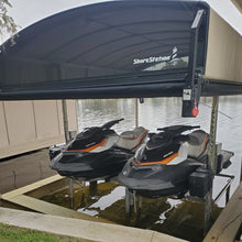 ShoreStation revolution boat lift canopy on a free standing jet ski lift
